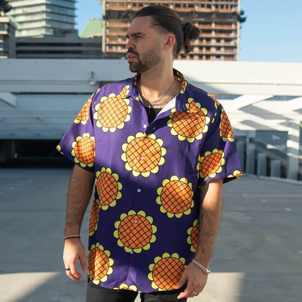 Navy Blue Monkey D. Luffy Lucy Dressrosa One Piece Button Up Hawaiian Shirt