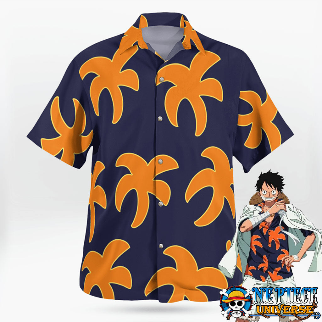 Button Up Luffy Film Gold Hawaii Shirt Pattern For Sale | One Piece Universe Store