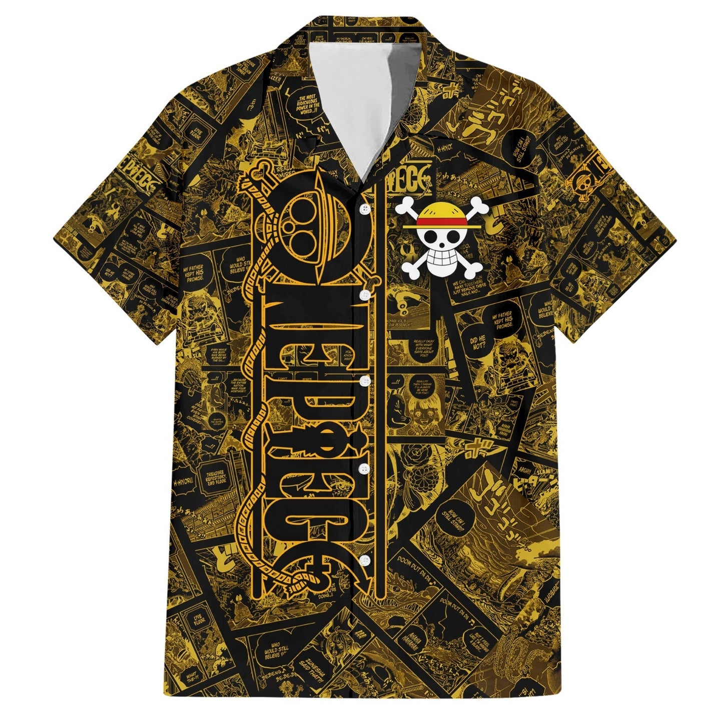 NoClaws NoClaws One Piece Hawaii Shirt Luffy Zoro Sanji One Piece Manga Pattern Hawaiian Shirt Black Yellow Unisex