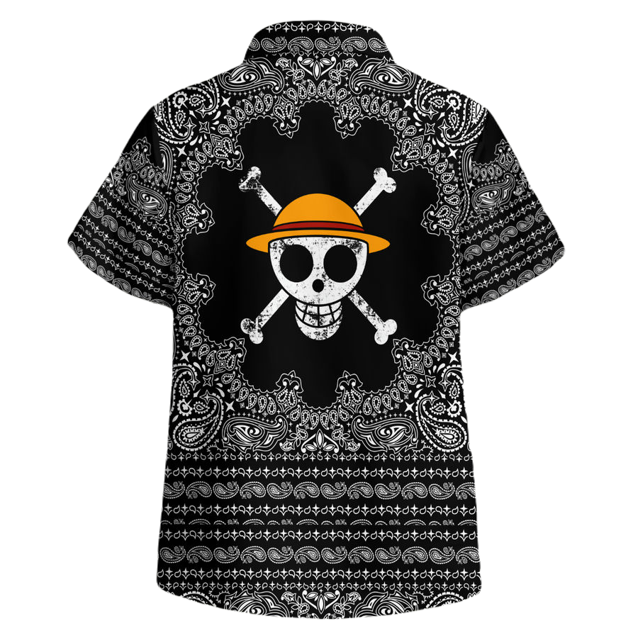 NoClaws NoClaws One Piece Hawaii Shirt One Piece Luffy Jolly Roger Mandala Pattern Hawaiian Shirt Black Unisex