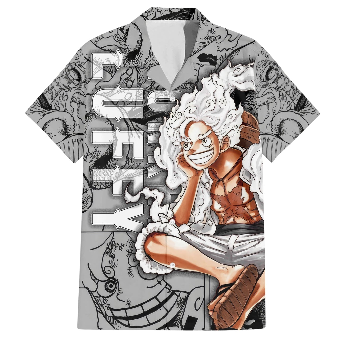 NoClaws NoClaws One Piece Hawaii Shirt Luffy Gear 5 Most Wanted Hawaiian Shirt Gray Unisex