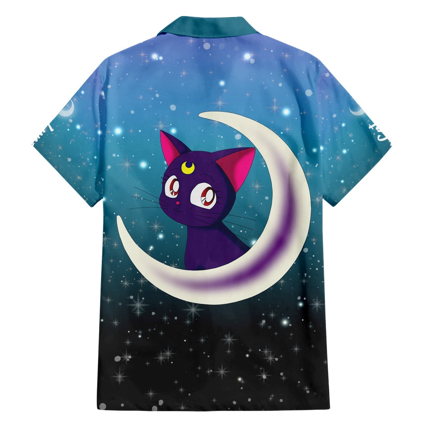 NoClaws NoClaws Sailor Moon Hawaii Shirt Sailor Moon Luna Cat Graphic Hawaiian Shirt Black Blue Unisex