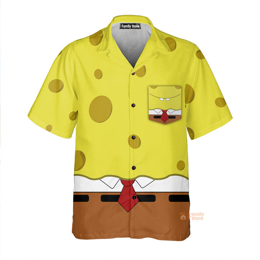 Yellow Sponge Man Cartoon Cosplay Costume - Hawaiian Shirt