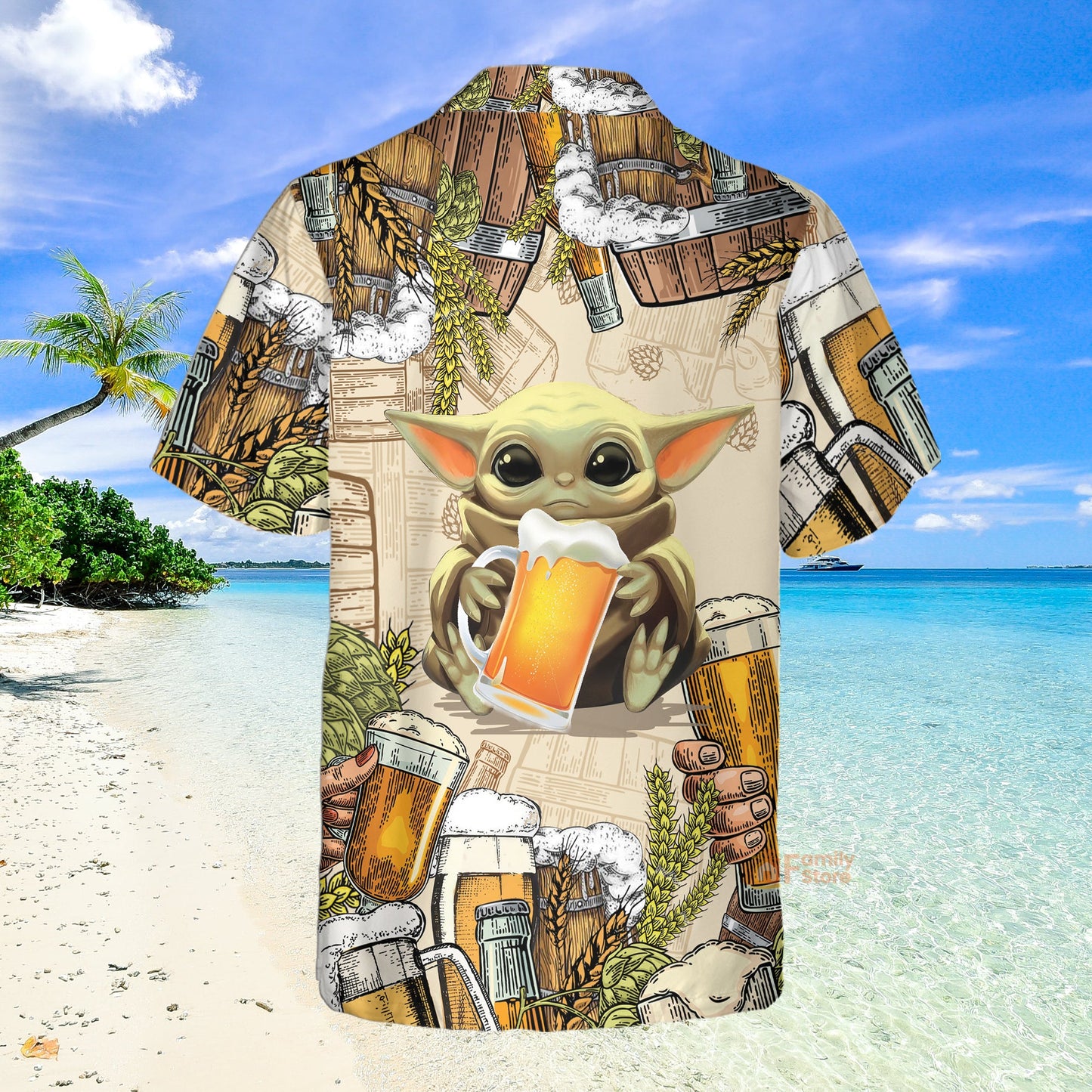 Stwa Baby Yoda And Beer Wheat Hawaiian Shirt