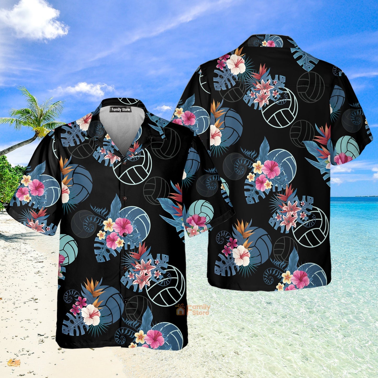 Volleyball Tropical Black Aloha Hawaiian Shirts For Men & Women