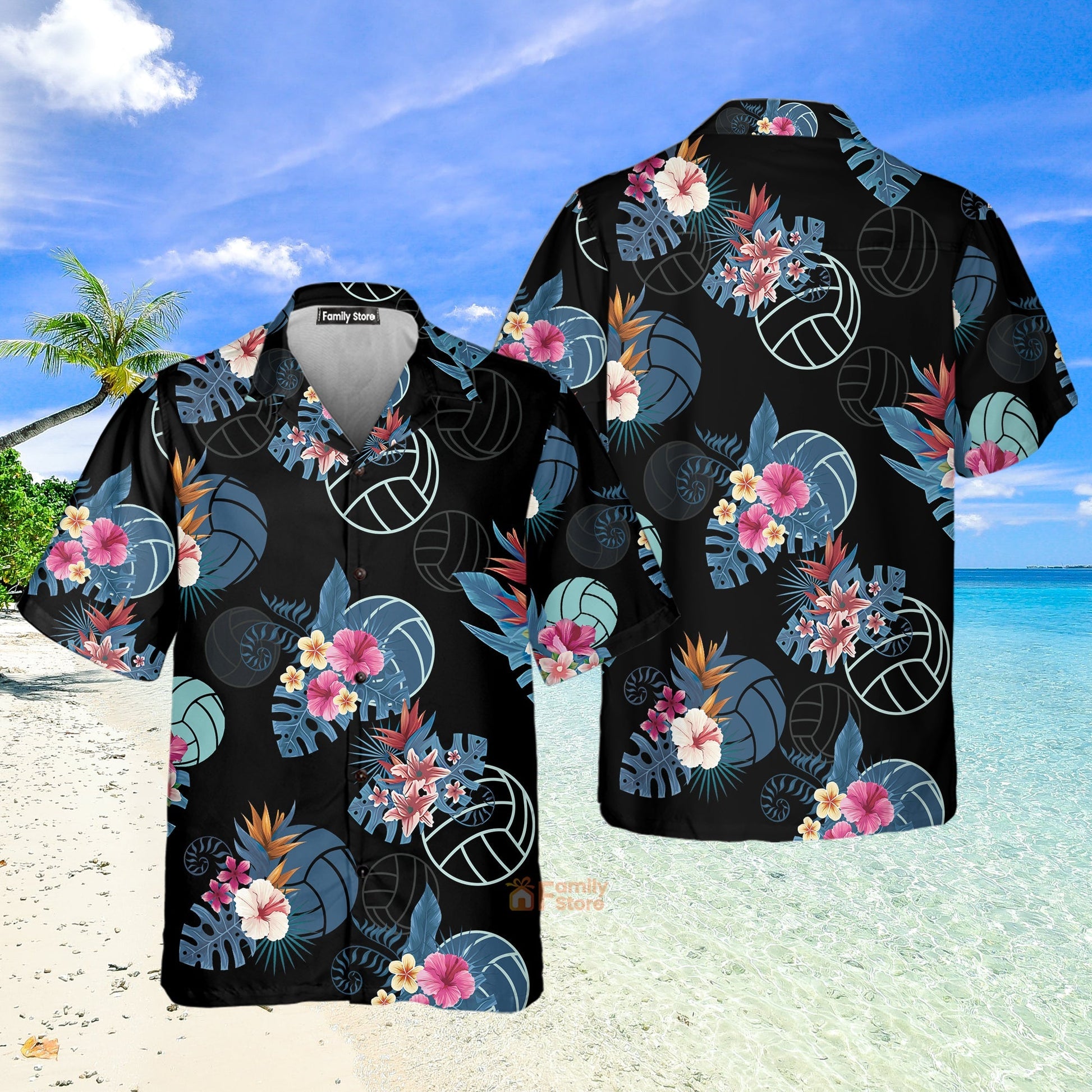 Volleyball Tropical Black Aloha Hawaiian Shirts For Men & Women