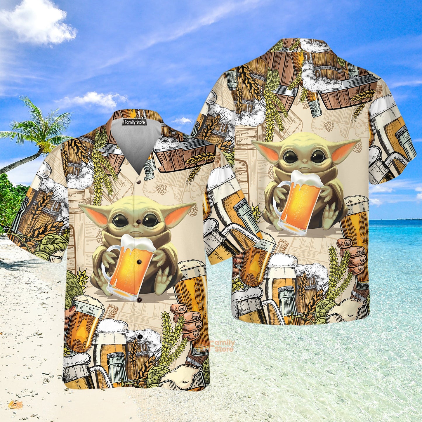 Stwa Baby Yoda And Beer Wheat Hawaiian Shirt