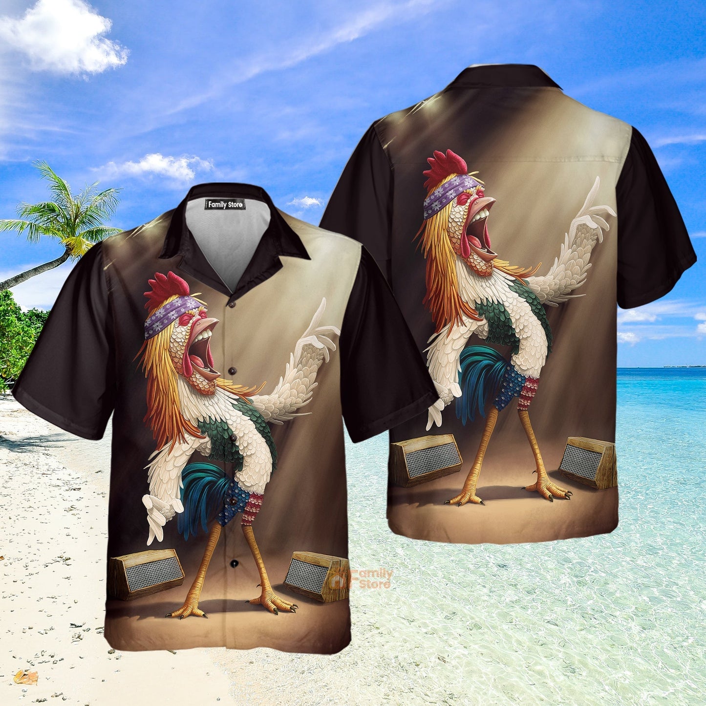 Rooster Chest Pocket Short Sleeves Casual Shirts Hawaiian Shirt