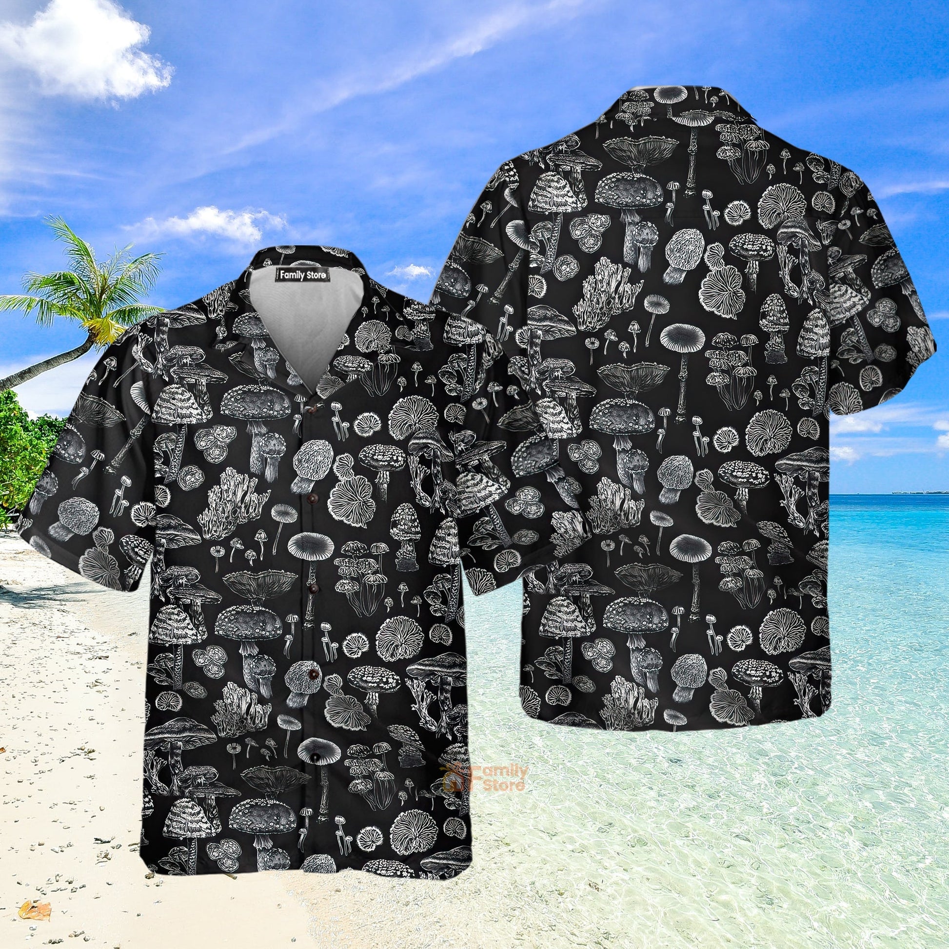 Black And White Casual Mushroom Hawaiian Shirt - For Men & Women