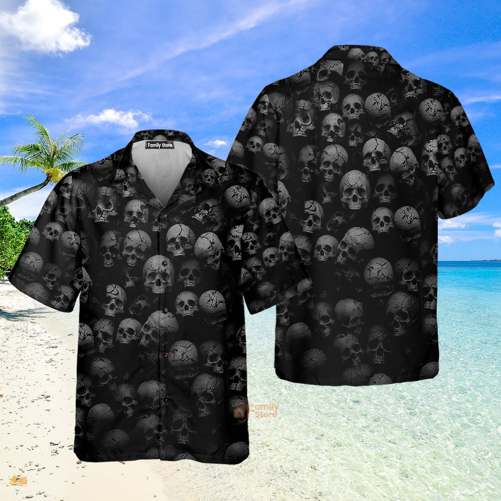 Skull Black Hawaiian Shirt For Men & Women