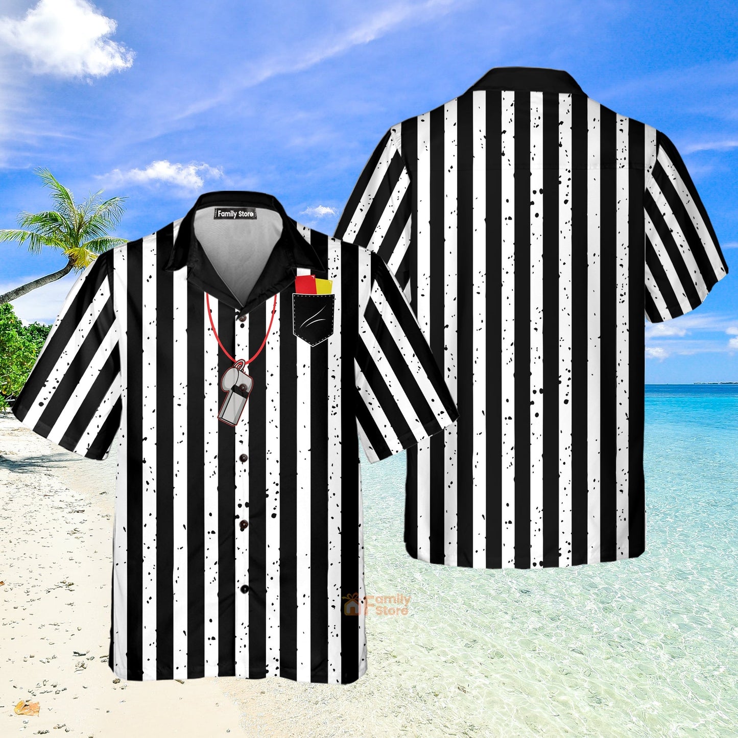 Black And White Striped Referee Uniform Printing Short Sleeve Hawaiian Shirt