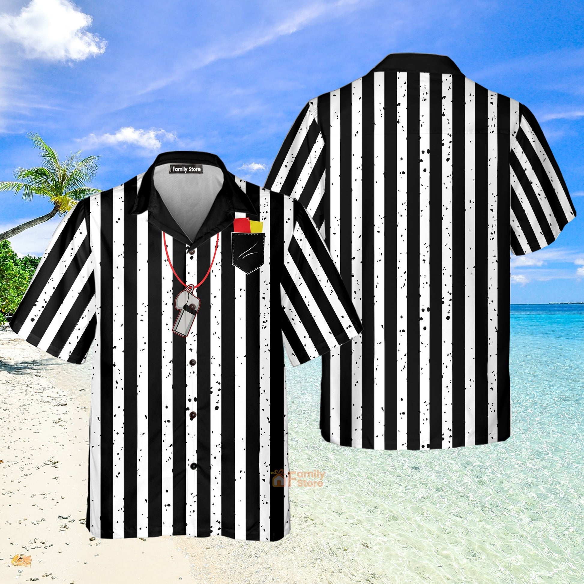 Black And White Striped Referee Uniform Printing Short Sleeve Hawaiian Shirt
