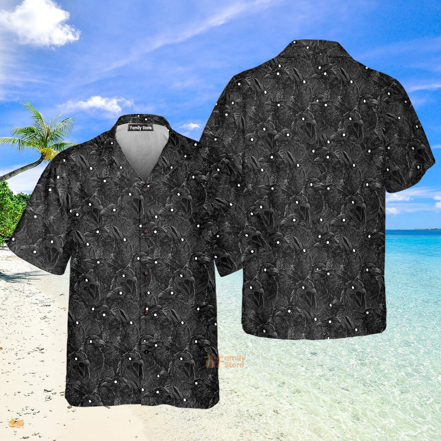 Black Raven Pattern Hawaiian Shirt