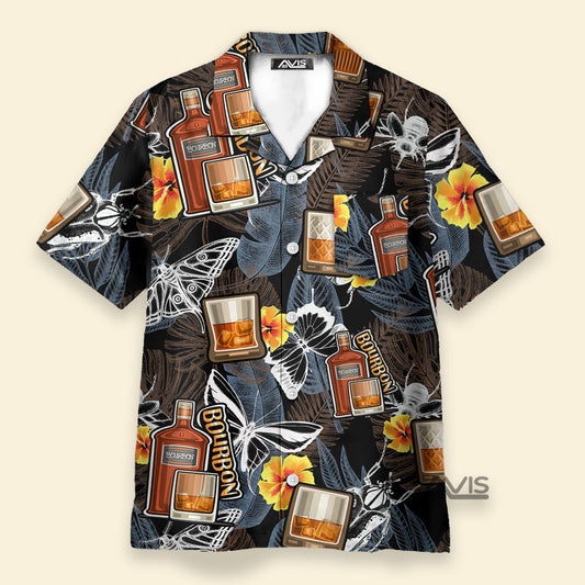 Wine Bourbon Drinking Butterflies Tropical - Hawaiian Shirt