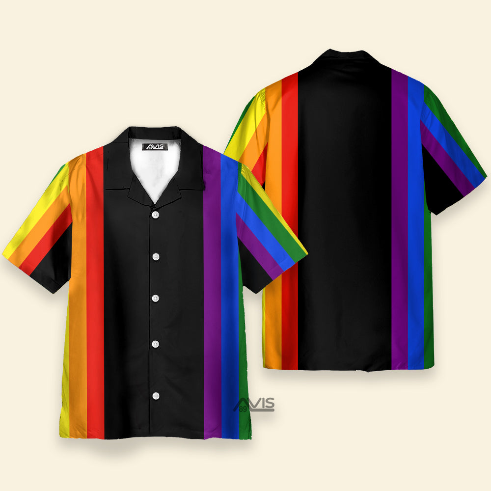LGBT Stripes Button Down Tropical - Hawaiian Shirt