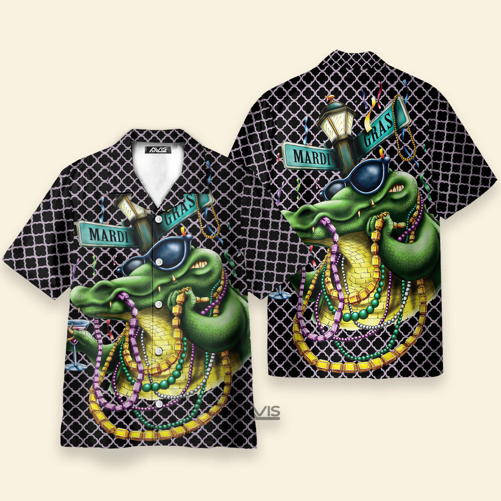 Mardi Gras Funny Rich Crocodile - Hawaiian Shirt