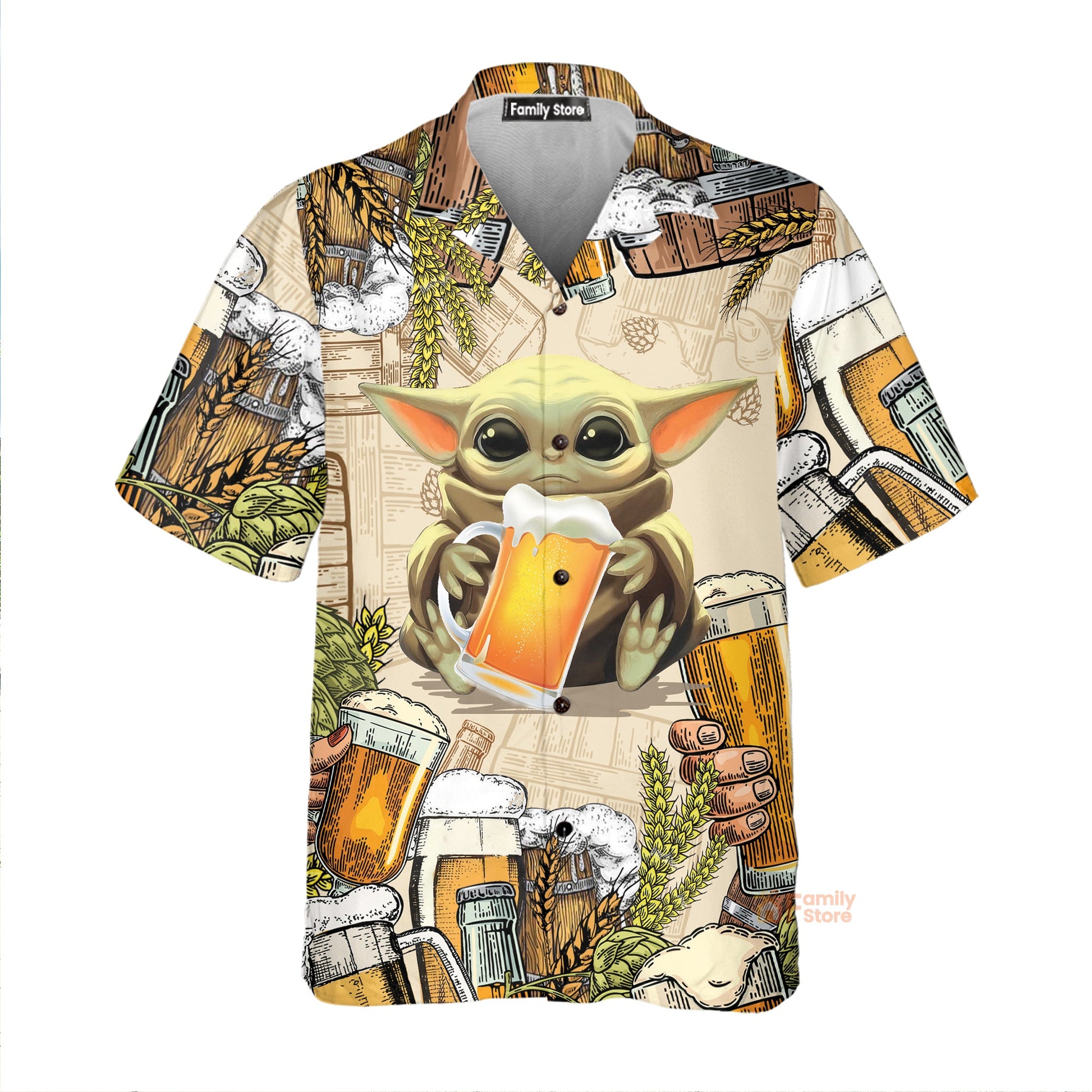 Stwa Baby Yoda And Beer Wheat Hawaiian Shirt