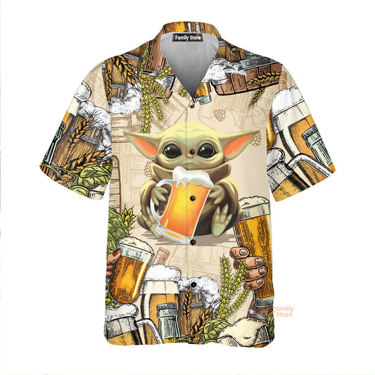 Stwa Baby Yoda And Beer Wheat Hawaiian Shirt