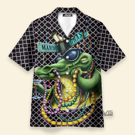 Mardi Gras Funny Rich Crocodile - Hawaiian Shirt