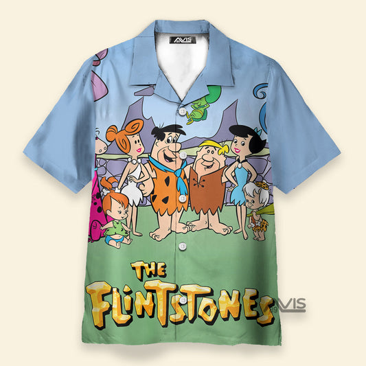 Nostalgic Movie The Flintstones Printing Short Sleeve Aloha Hawaiian Shirt
