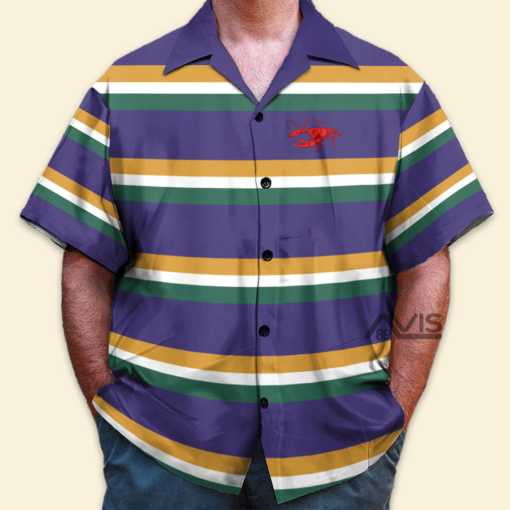 Stripe Lines Crawfish Purple Ground Stripe Mardi Gras Rugby Blue - Hawaiian Shirt