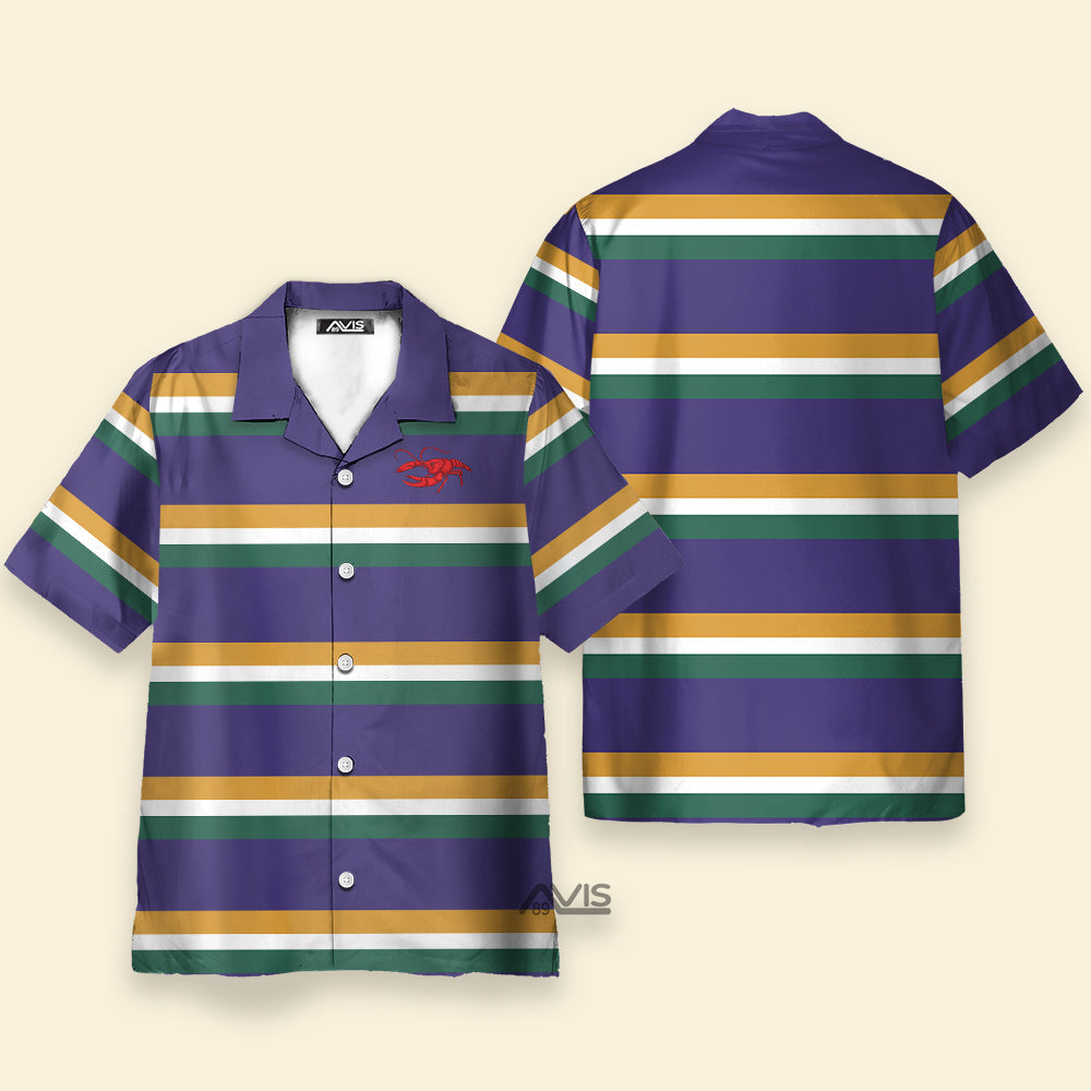 Stripe Lines Crawfish Purple Ground Stripe Mardi Gras Rugby Blue - Hawaiian Shirt