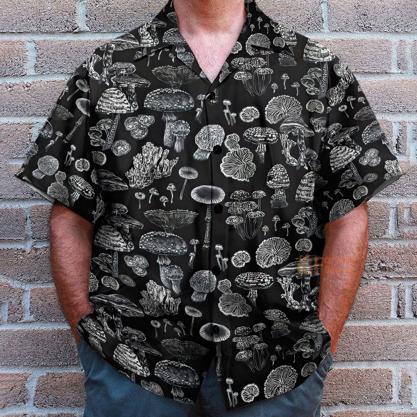 Black And White Casual Mushroom Hawaiian Shirt - For Men & Women