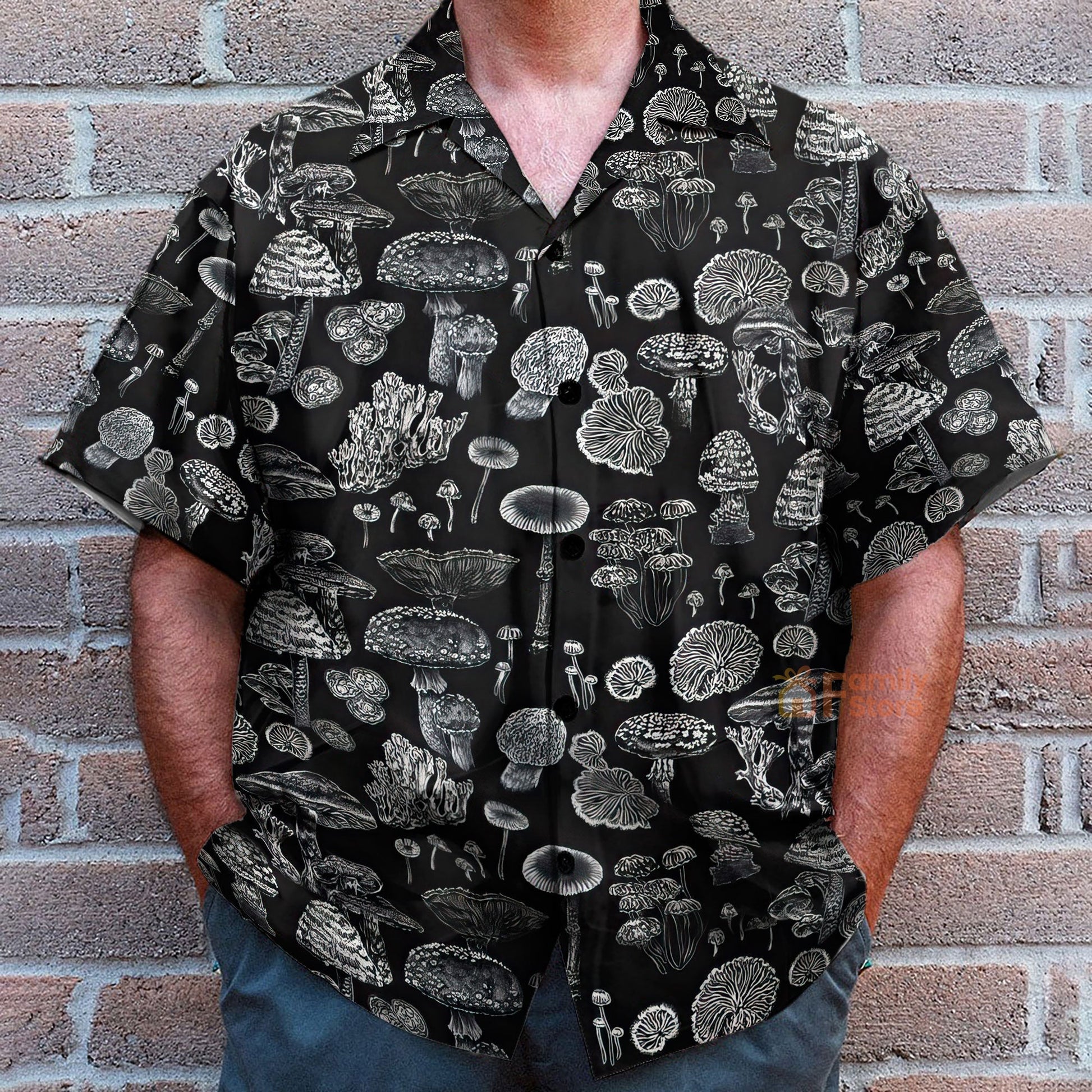 Black And White Casual Mushroom Hawaiian Shirt - For Men & Women