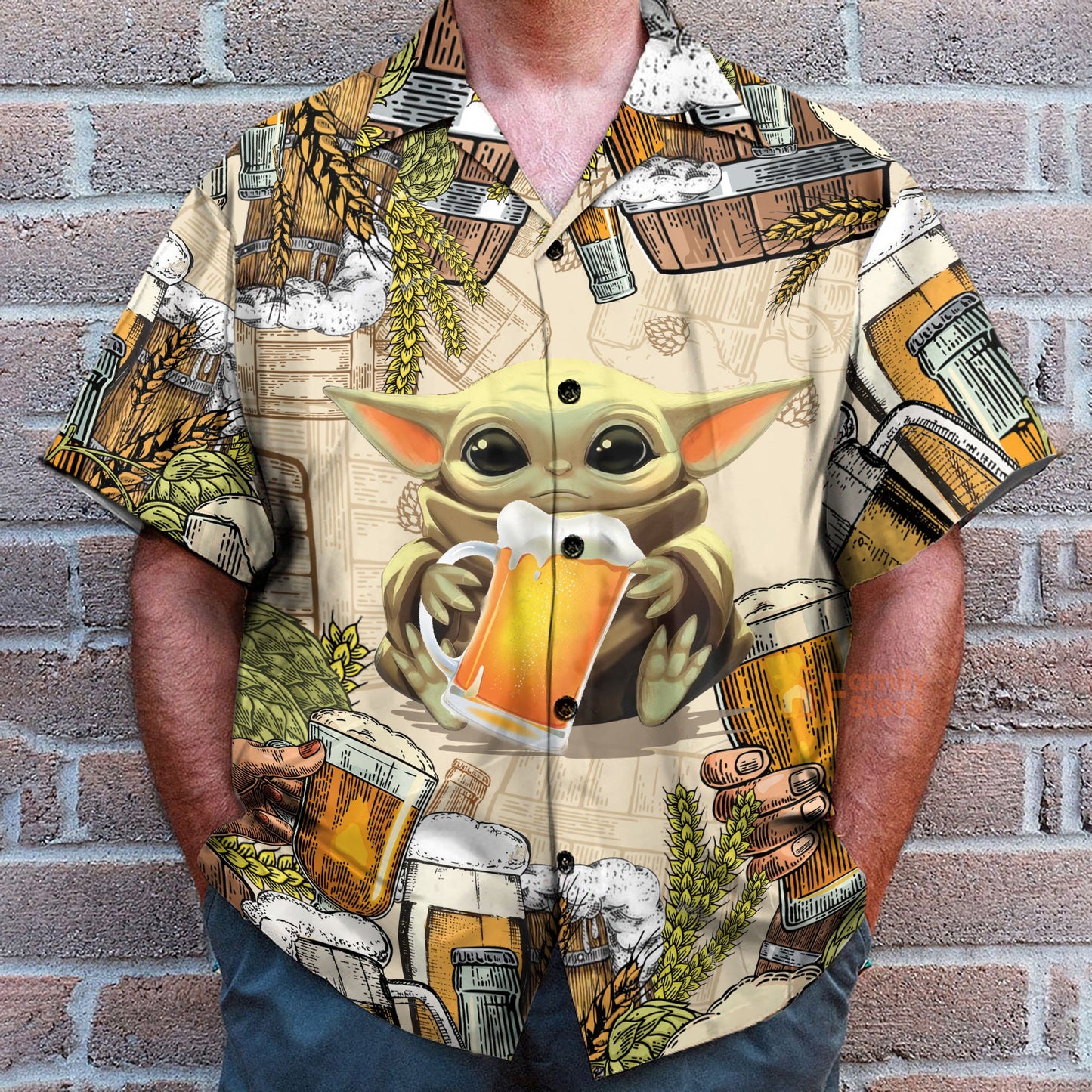 Stwa Baby Yoda And Beer Wheat Hawaiian Shirt