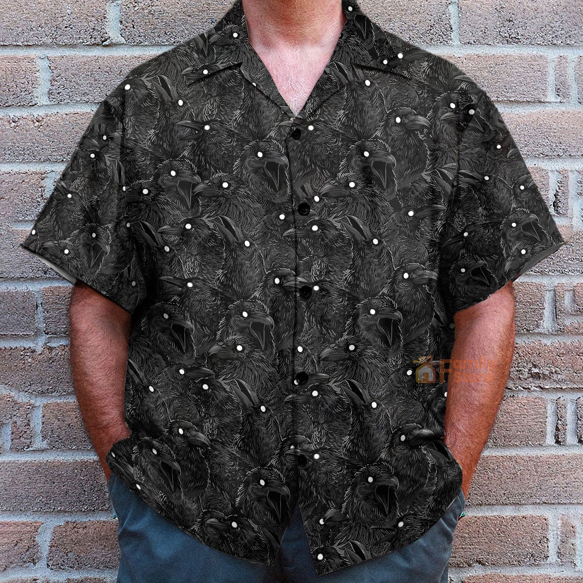 Black Raven Pattern Hawaiian Shirt