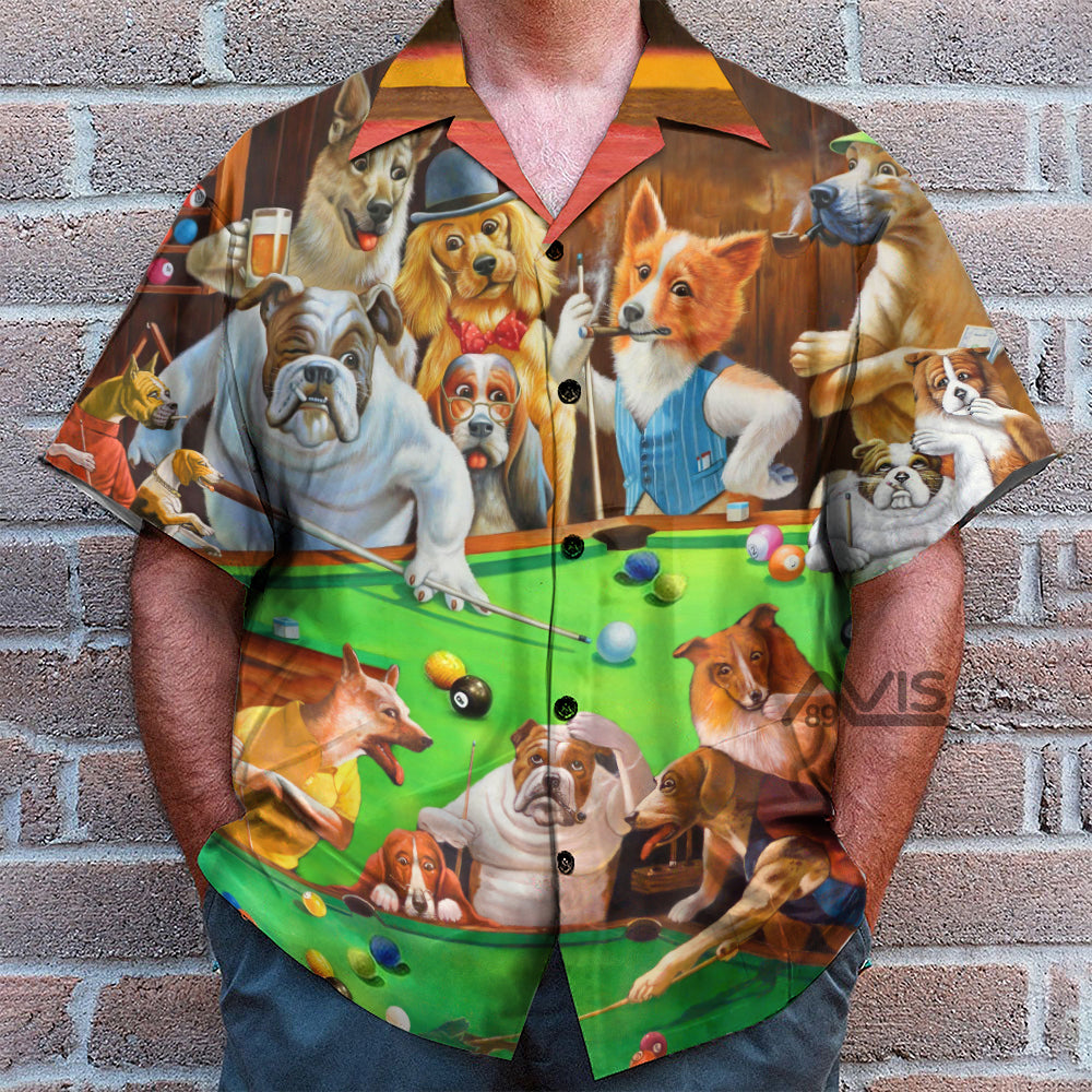 Billiard Dogs Playing Pool - Hawaiian Shirt