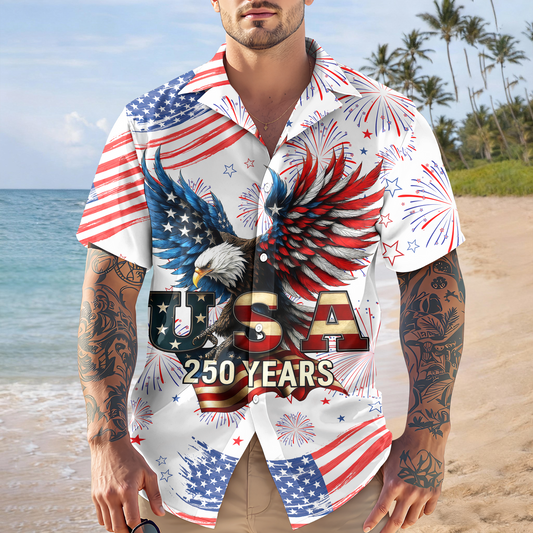 Patriotic Bald Eagle USA 250 Years - Hawaiian Shirt - Gift for Dad, Husband, Grandpa HN02