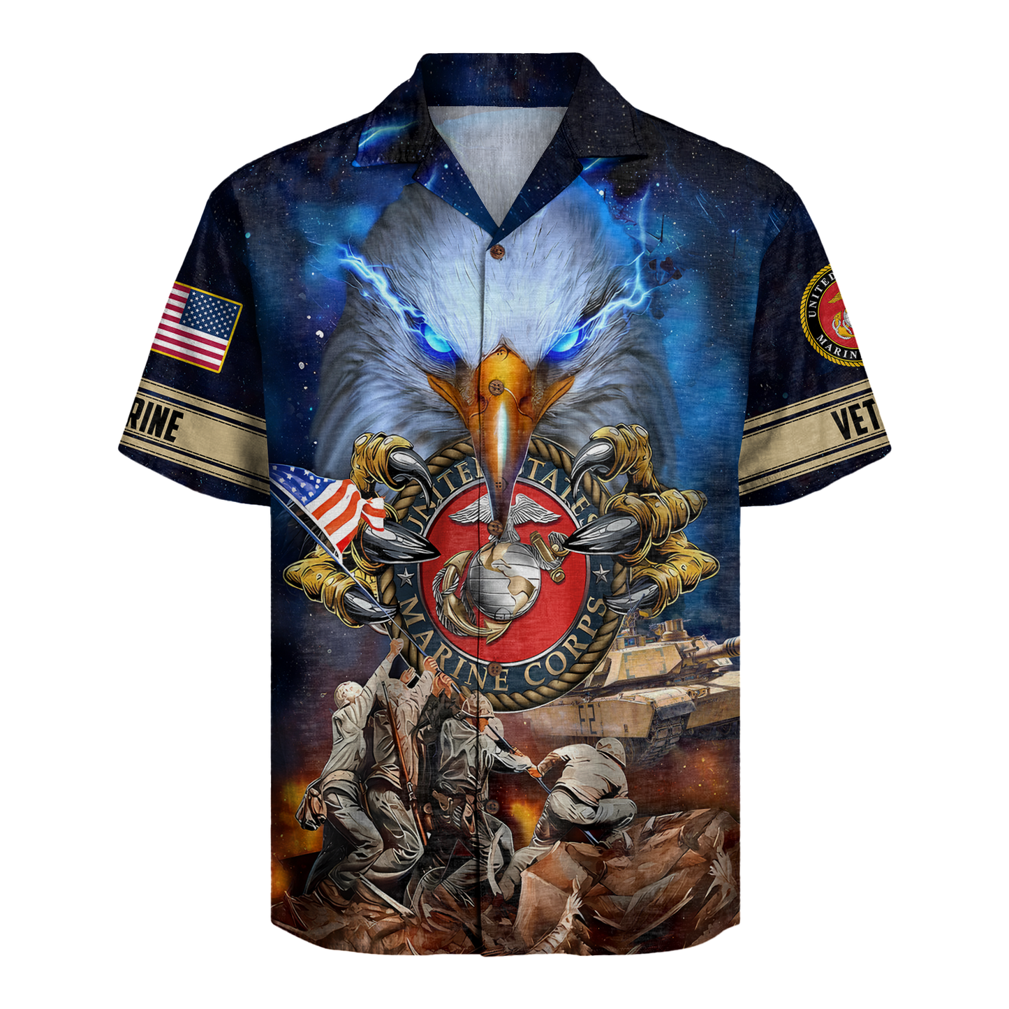 United States Marines With Eagle & Iwo Jima Tribute - Hawaiian Shirt - Patriotic Gift For Veterans | HN02