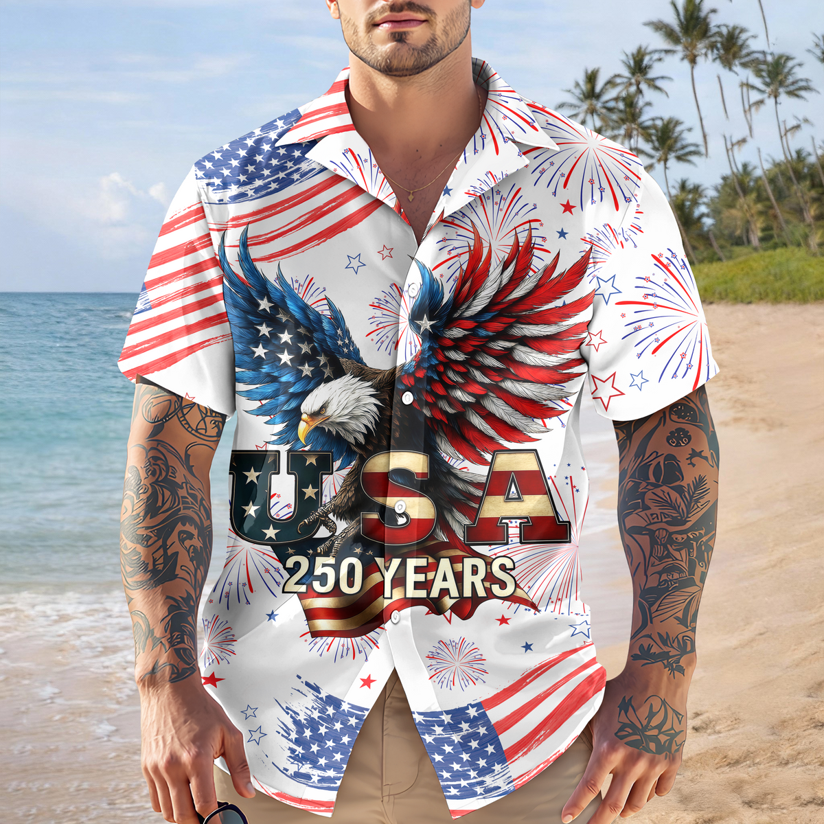 Patriotic Bald Eagle USA 250 Years - Hawaiian Shirt - Gift for Dad, Husband, Grandpa HN02