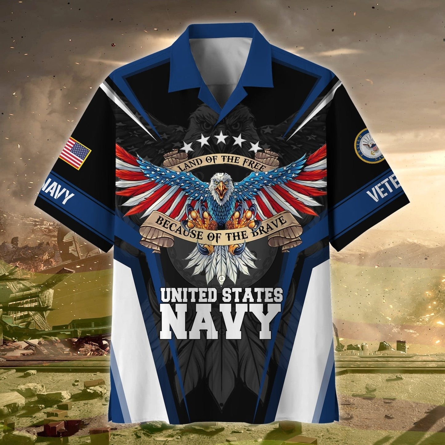 United States Navy Because Of The Brave - Hawaiian Shirt - Patriotic Gift For Veterans | HN02