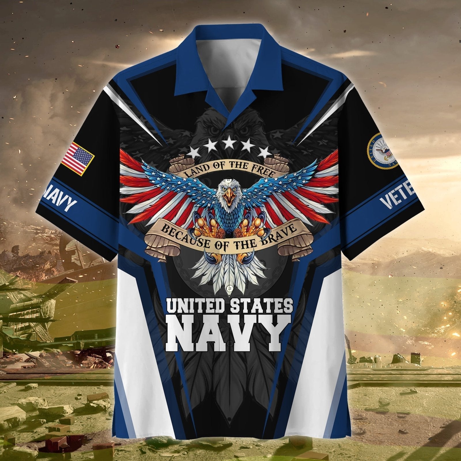 United States Navy Because Of The Brave - Hawaiian Shirt - Patriotic Gift For Veterans | HN02