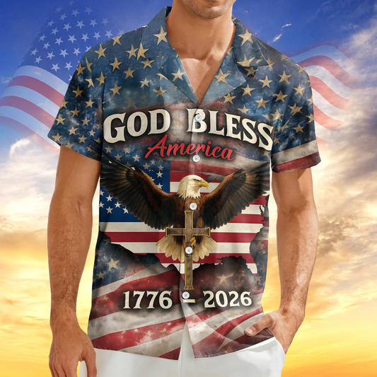 God Bless America Eagle 1776–2026 - Hawaiian Shirt - Gift for Dad, Husband, Grandpa HN02