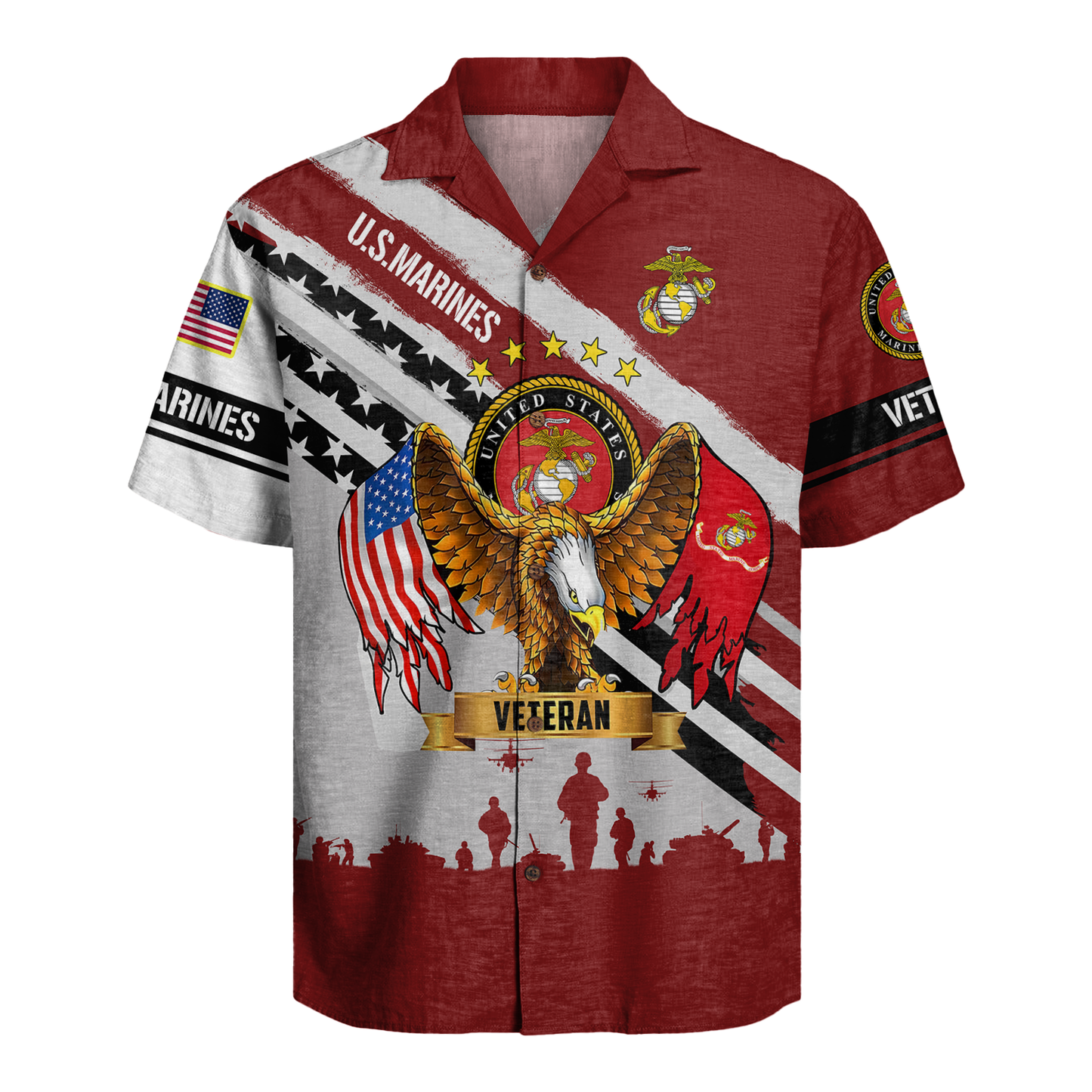US Marines Eagle Flag Military - Hawaiian Shirt - Patriotic Gift For Veterans | HN02