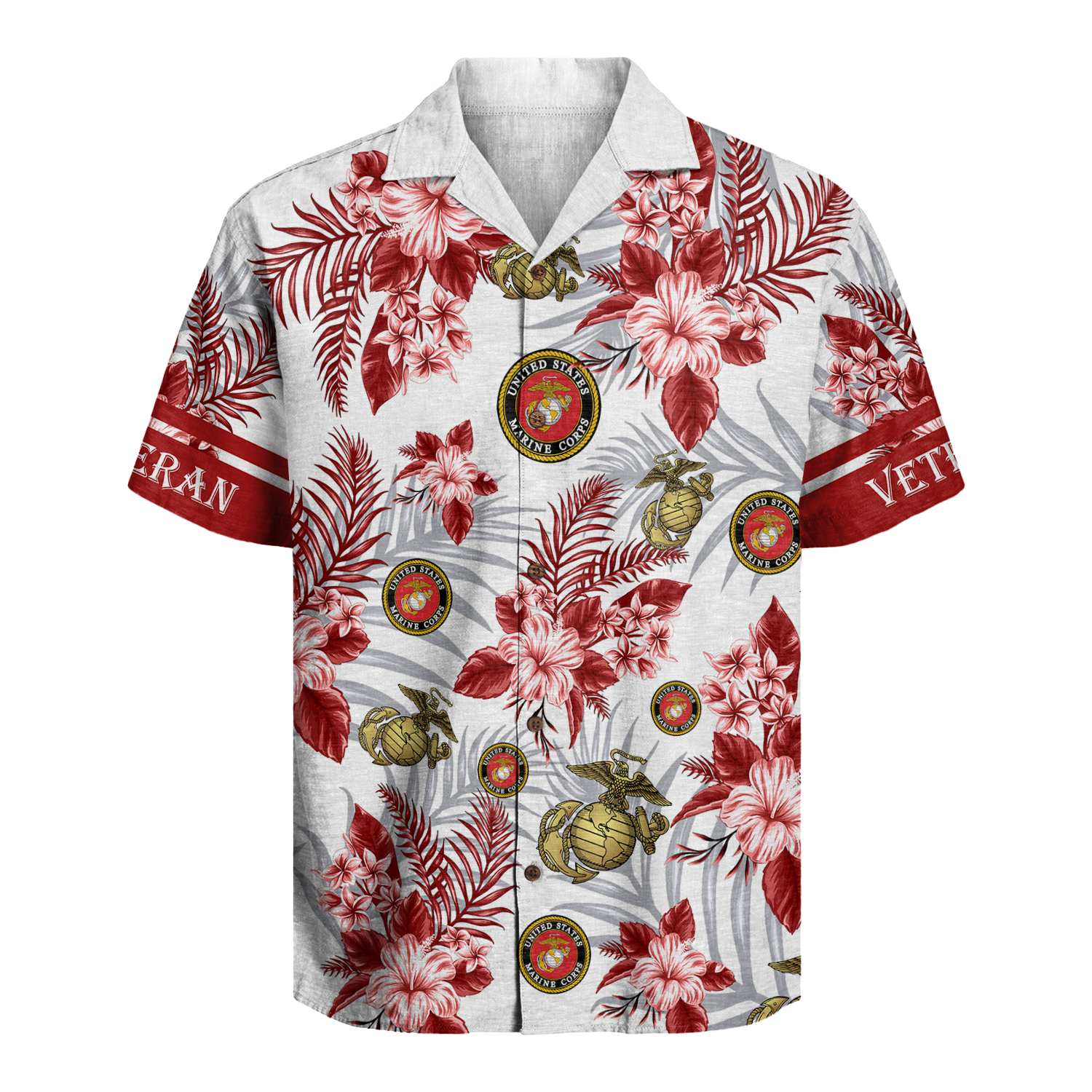 U.S. Marine Veteran Floral Tropical - Hawaiian Shirt - Patriotic Gift For Veterans | HN02