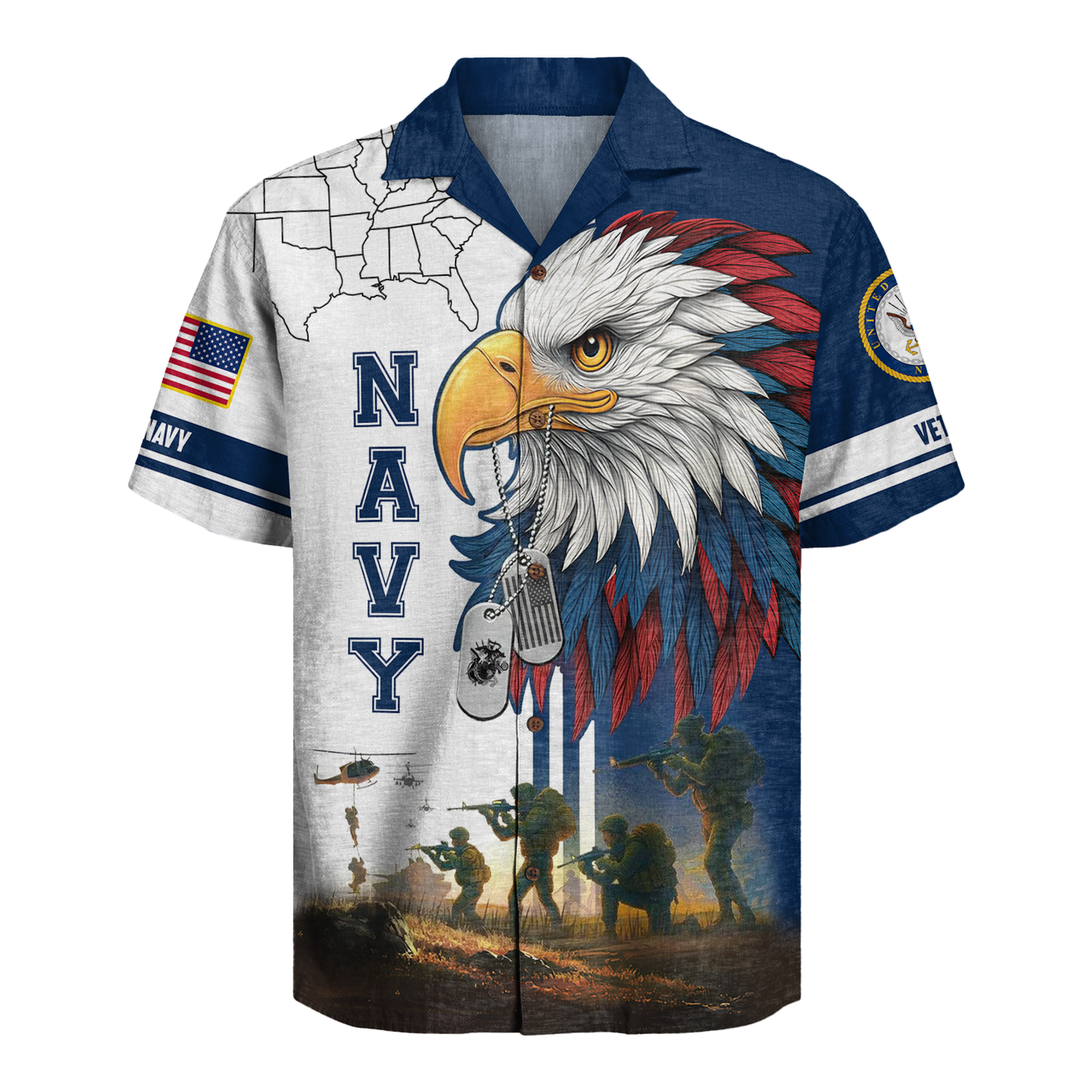 Navy Bald Eagle Military - Hawaiian Shirt - Patriotic Gift For Veterans | HN02