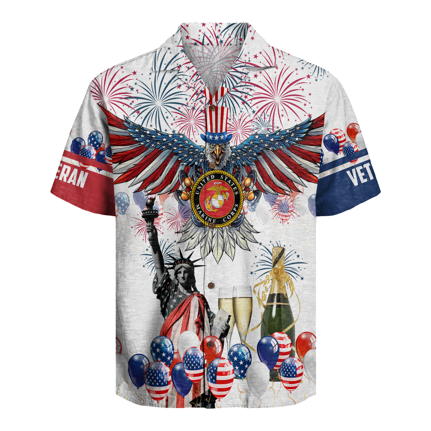 Eagle & Fireworks Military Pride - Hawaiian Shirt -  Patriotic Gift For Veterans | HN02
