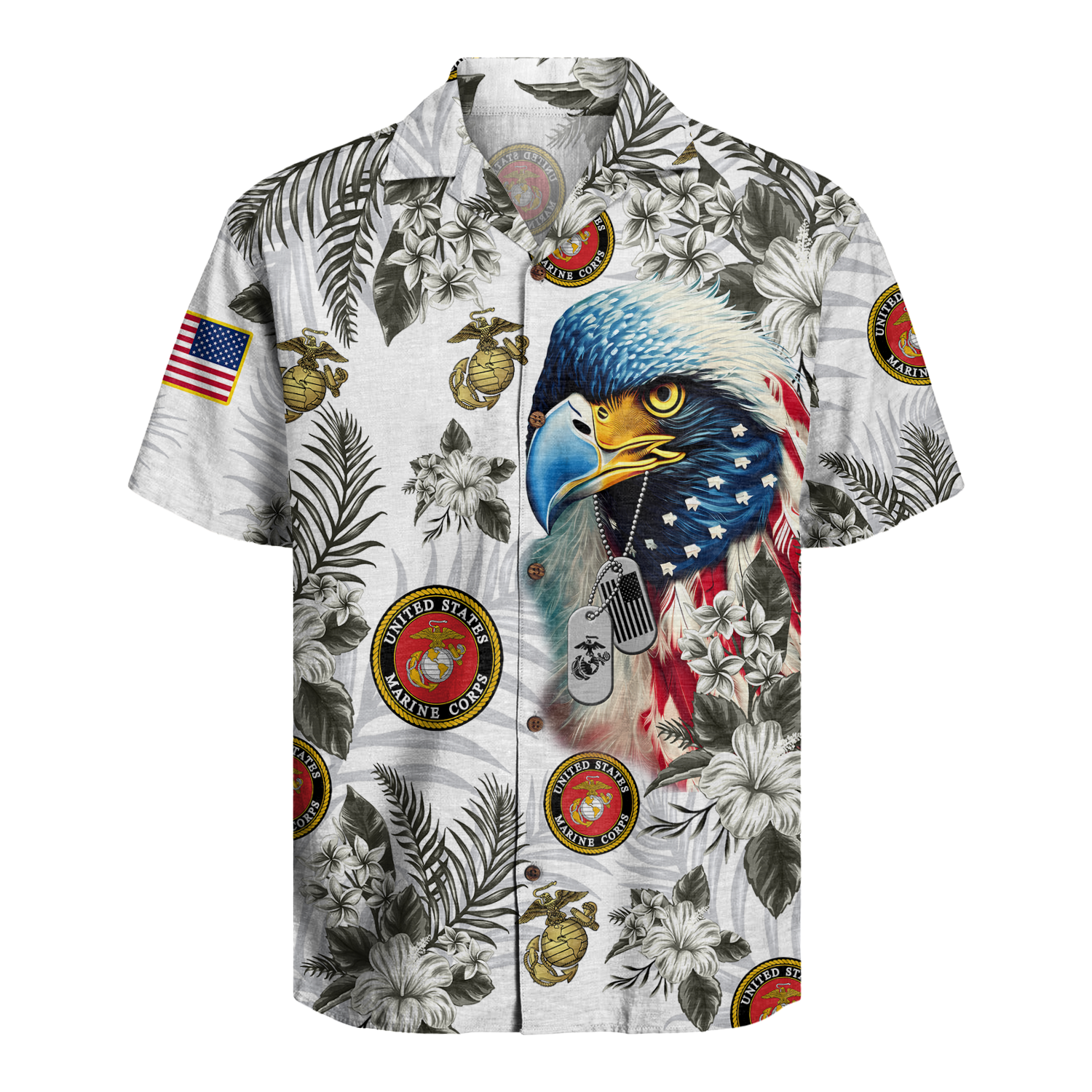 United States Marines With Eagle Floral - Hawaiian Shirt - Patriotic Gift For Veterans | HN02