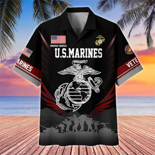 Proudly Served Marine Veteran - Hawaiian Shirt - Patriotic Gift For Veterans | HN02