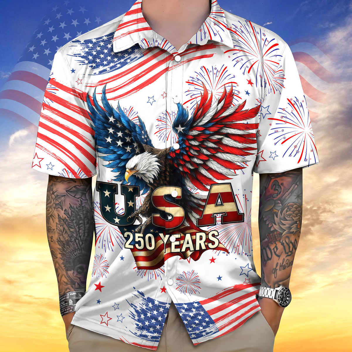 Patriotic Bald Eagle USA 250 Years - Hawaiian Shirt - Gift for Dad, Husband, Grandpa HN02