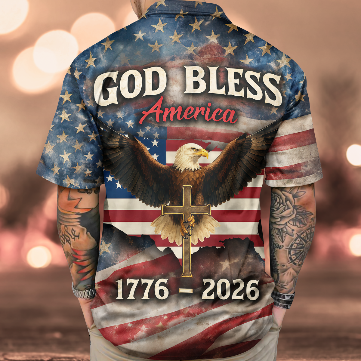 God Bless America Eagle 1776–2026 - Hawaiian Shirt - Gift for Dad, Husband, Grandpa HN02