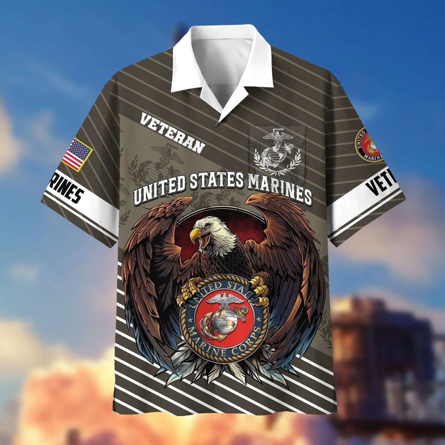 Marine Corps Veteran Eagle Globe Tribute - Hawaiian Shirt - Patriotic Gift For Veterans | HN02