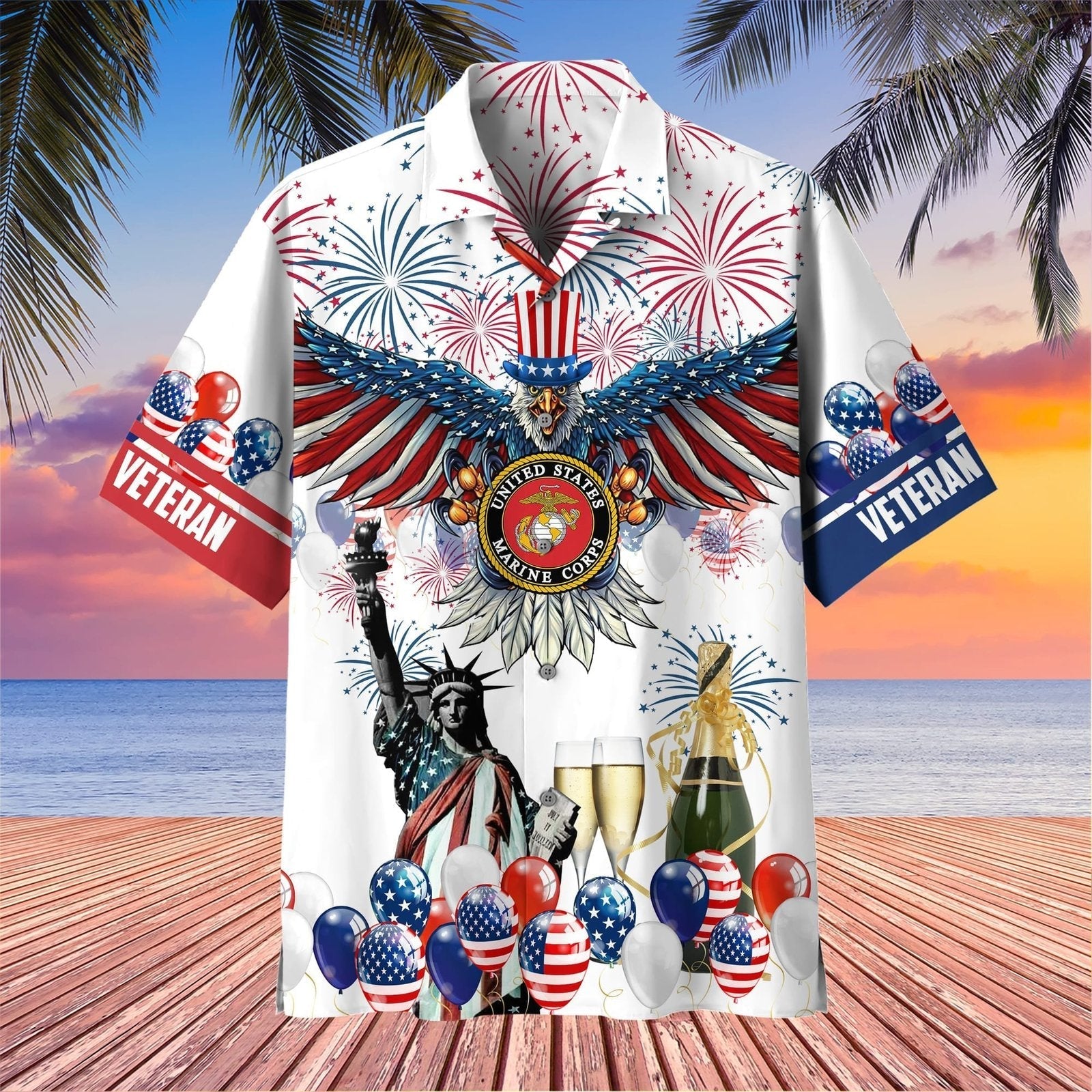 Eagle & Fireworks Military Pride - Hawaiian Shirt -  Patriotic Gift For Veterans | HN02