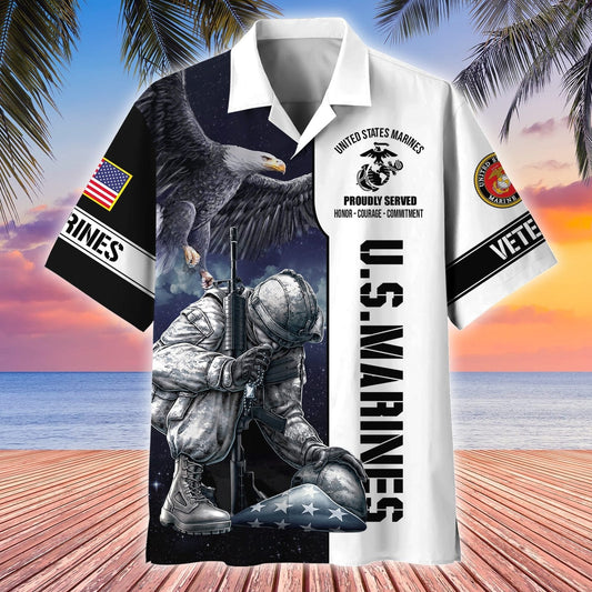 U.S. Marines Eagle Military - Hawaiian Shirt -  Patriotic Gift For Veterans | HN02