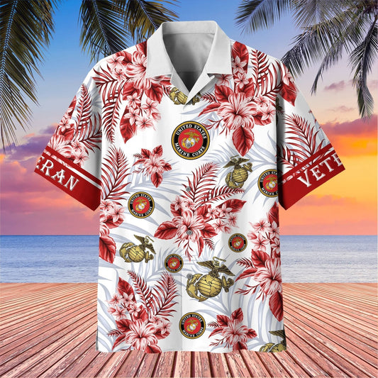 U.S. Marine Veteran Floral Tropical - Hawaiian Shirt - Patriotic Gift For Veterans | HN02