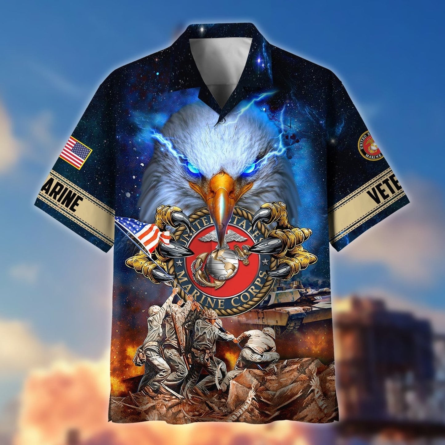 United States Marines With Eagle & Iwo Jima Tribute - Hawaiian Shirt - Patriotic Gift For Veterans | HN02